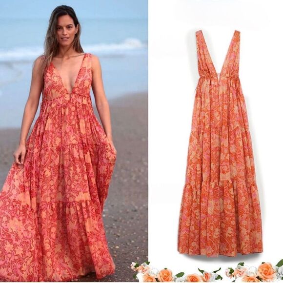 Mango X Chufy Dress Chiffon Printed New - Picture 1 of 5
